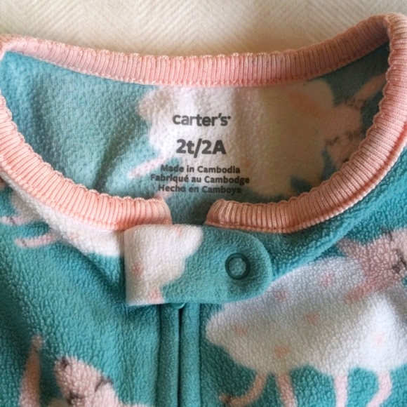 carter's sheep fleece zipper footie sleeper pajamas 2T toddler girls - Picture 2 of 6